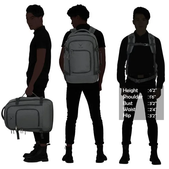 Hynes Eagle Travel Backpack 40L Flight Approved Carry on Backpack - Grey - Picture 7 of 7